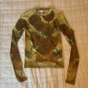 Topshop Green Floral Long Sleeve Tee